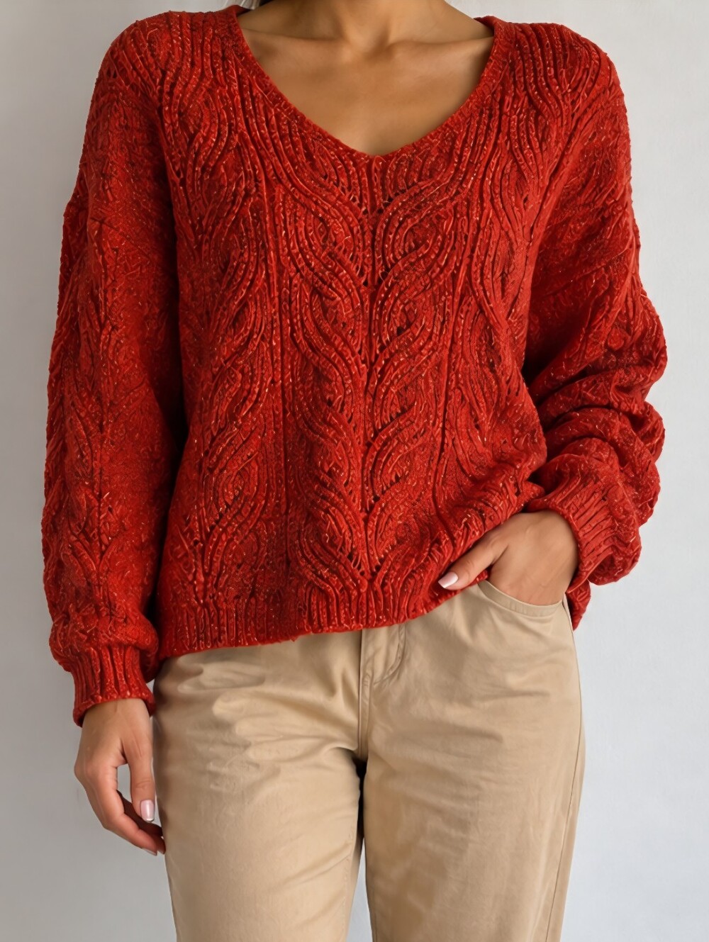Warm and Cosy Women's Orange Cable Knit Sweater